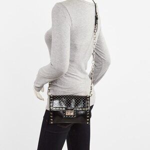 Prada Black Vernice Leather Studded Crossbody Bag
